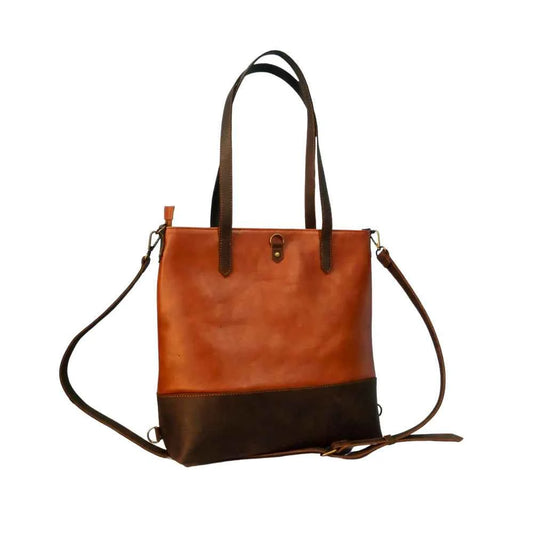 3 in 1 Tan & Brown Leather Tote Handbag / Crossbody / Backpack