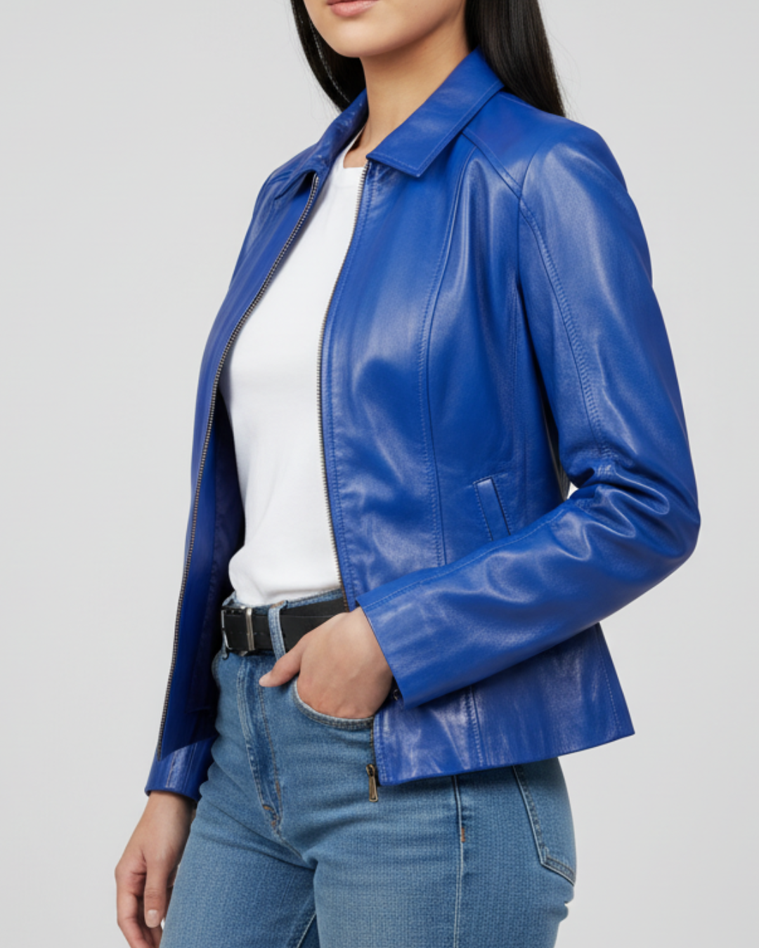 Ava - (Blue) Sheep Leather Jacket