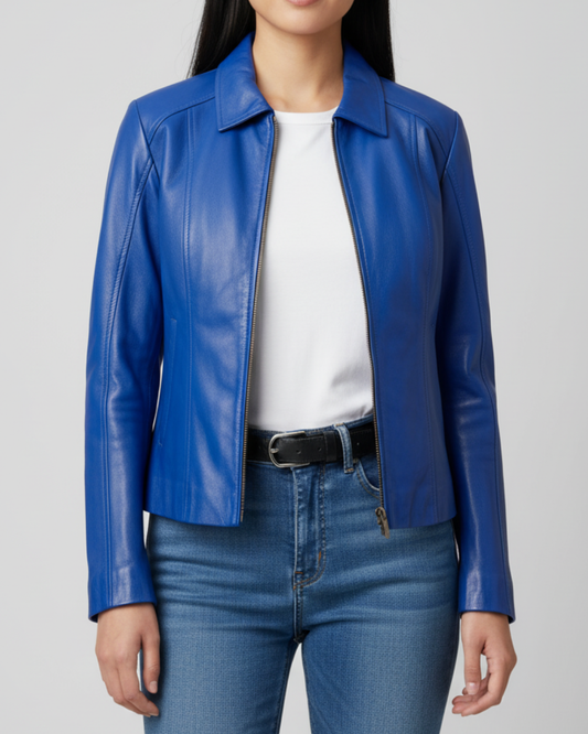 Ava - (Blue) Sheep Leather Jacket