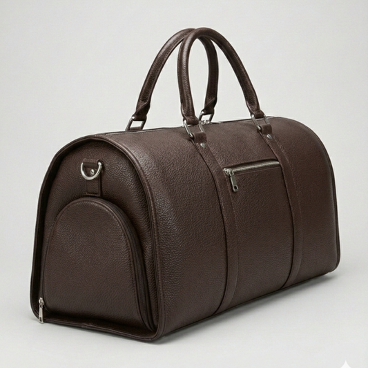 Brown Leather Travel Duffle Bag