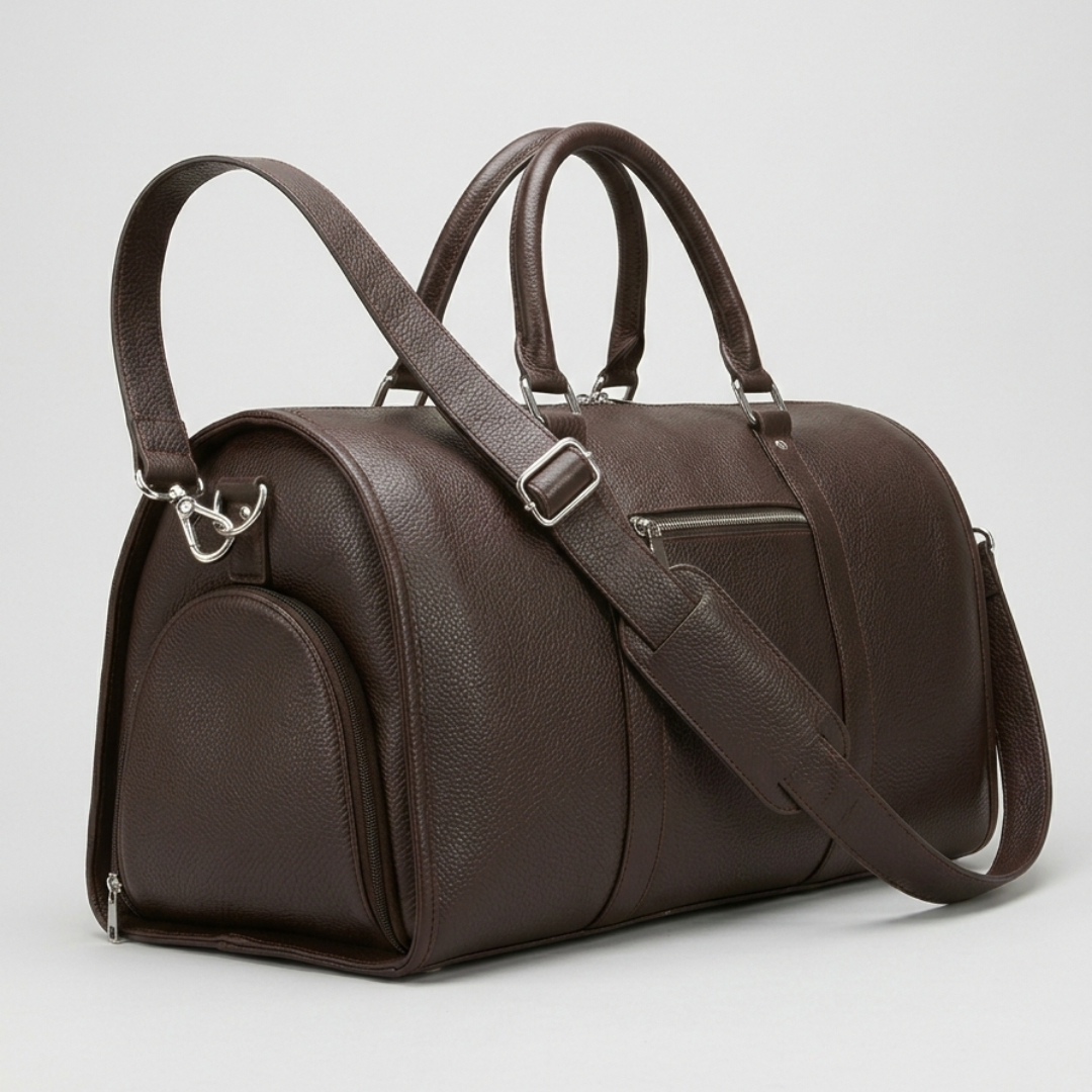 Brown Leather Travel Duffle Bag