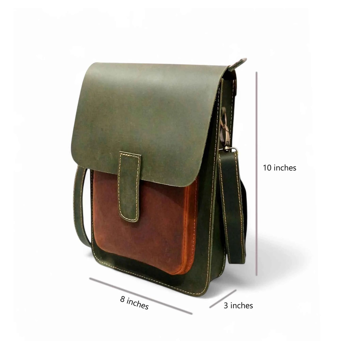 Vintage Leather Crossbody Bag - Olive Green/Tan