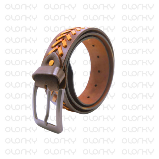 Hand-woven Leather Belt - Brown + Tan