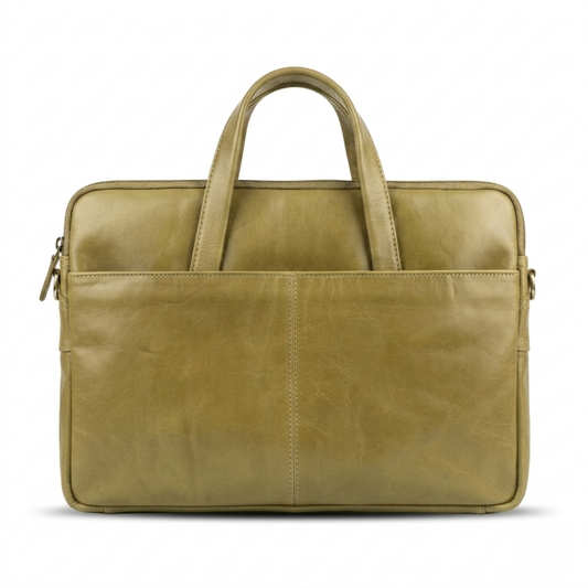 Analyst (Olive) - Slim Leather Laptop Bag