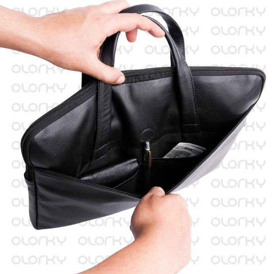 The Innovator Slim Leather Laptop Bag - Charcoal Black