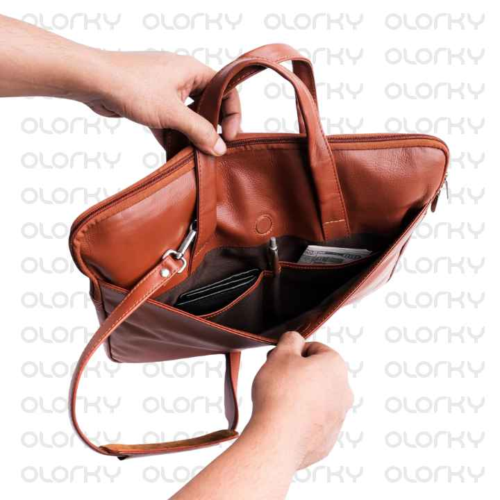 The Innovator Slim Leather Laptop Bag - TAN Brown