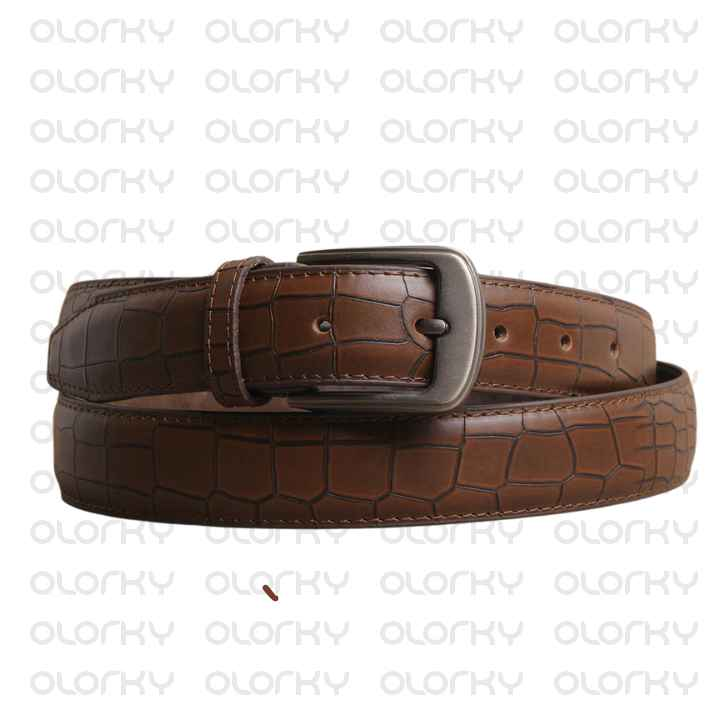 Crocodile Textured leather Belt - Brown