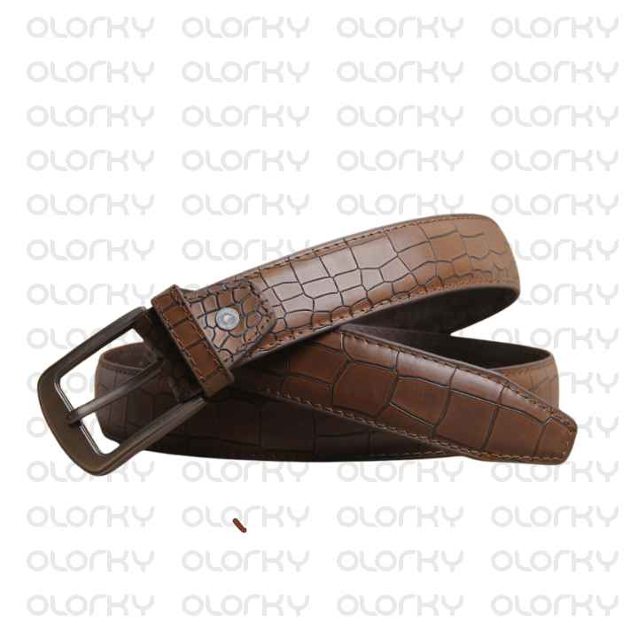 Crocodile Textured leather Belt - Brown