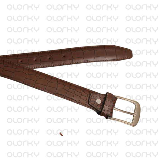 Crocodile Textured leather Belt - Brown