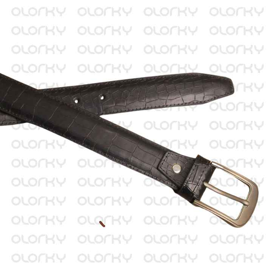Crocodile Textured Leather Belt - Black