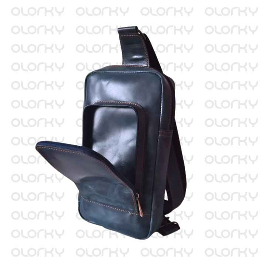 Vintage Leather Crossbody Bag - NAVY BLUE