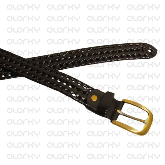 Braided Leather Belt - Black