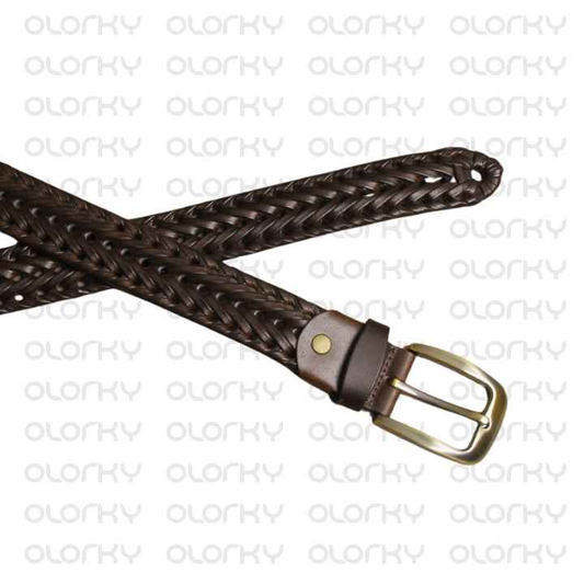 Braided Leather Belt - Brown
