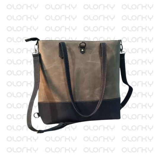 3 in 1 Grey & Navy Blue Leather Tote Handbag / Crossbody / Backpack