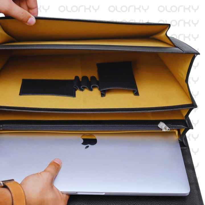 Black CEO Messenger Leather Laptop Bag