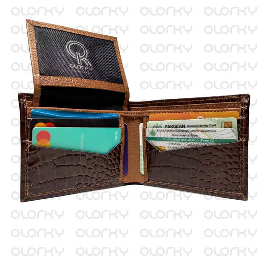 The Brown Croc | Leather Bifold Wallet