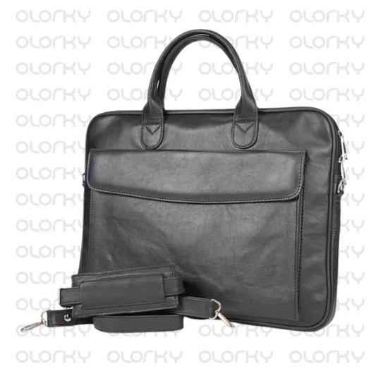 Alpine Leather Laptop Bag - Black