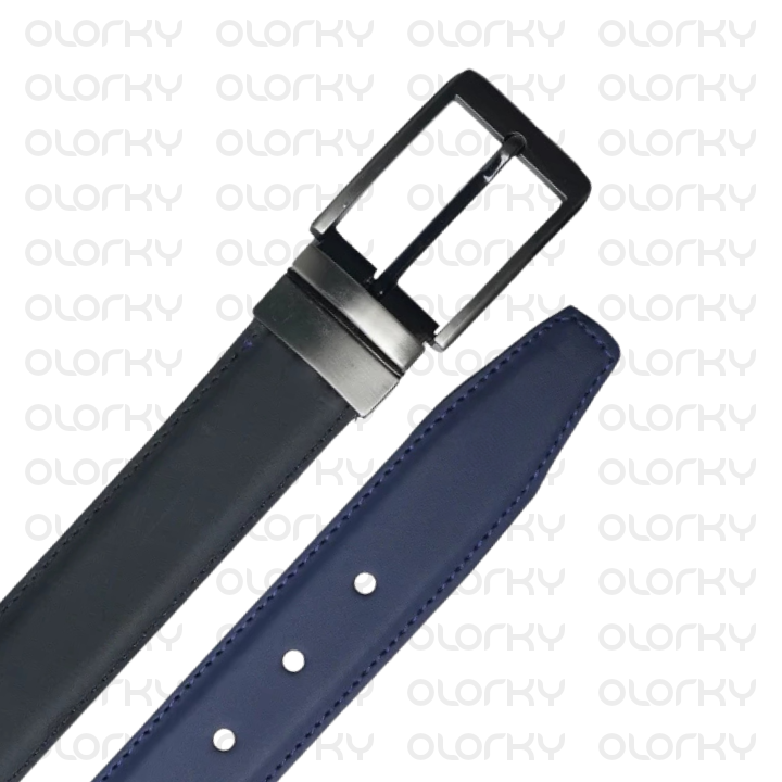 2-in-1 Reversible Leather Belt - Black + Blue