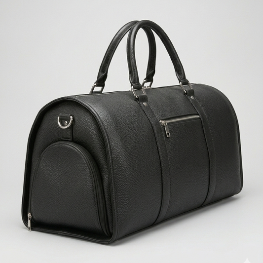 Black Leather Travel Duffle Bag