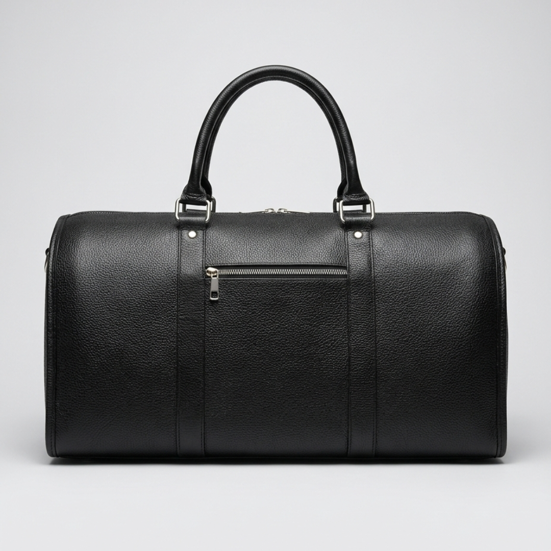 Black Leather Travel Duffle Bag