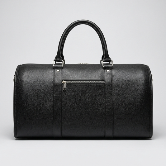 Black Leather Travel Duffle Bag