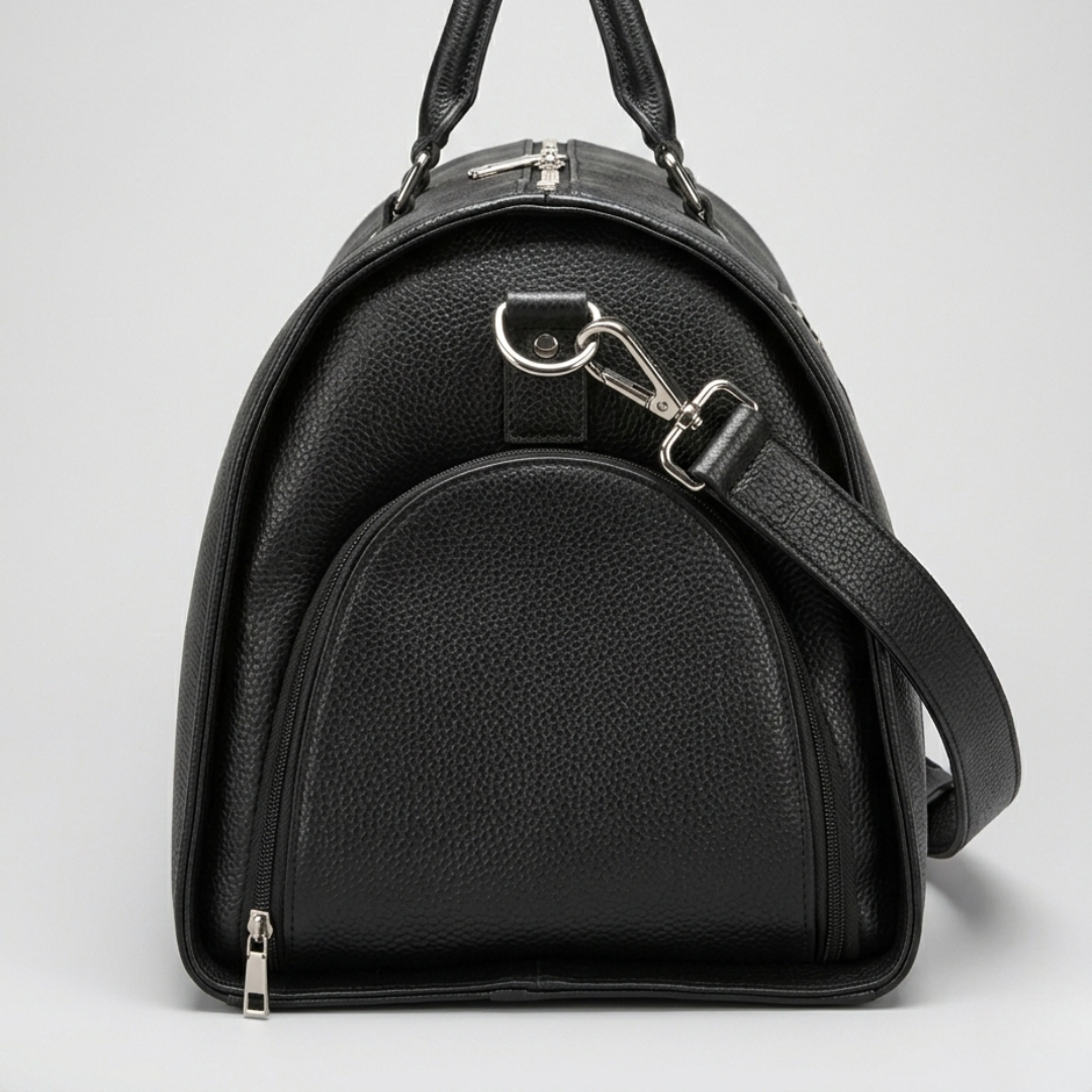 Black Leather Travel Duffle Bag