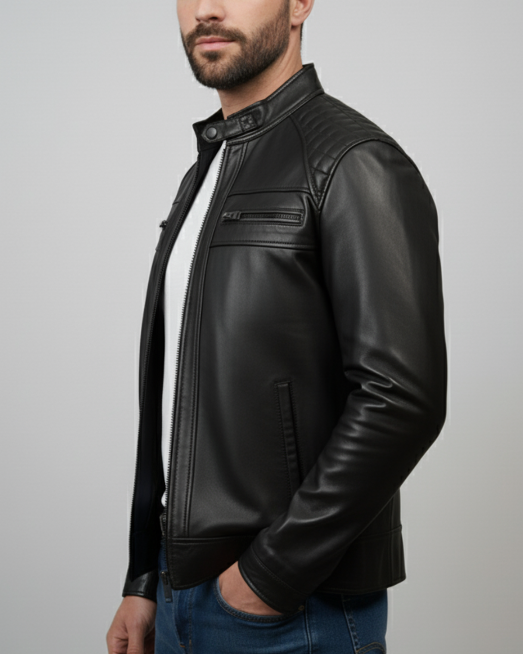 Quzey Black Sheep Leather Jacket main image 1