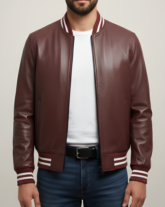 Bomber - (Burgundy) Sheep Leather Jacket