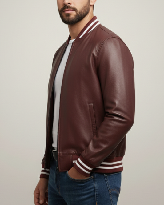 Bomber - (Burgundy) Sheep Leather Jacket