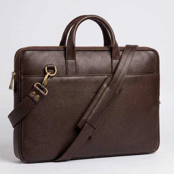 The Innovator Slim Leather Laptop Bag - Dark Brown