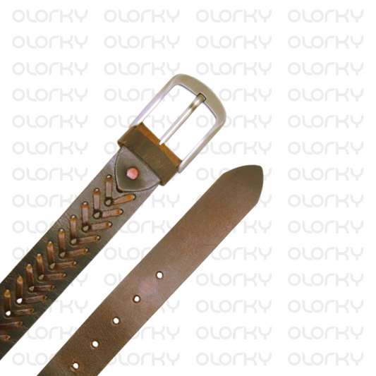 Hand-woven Leather Belt - Brown