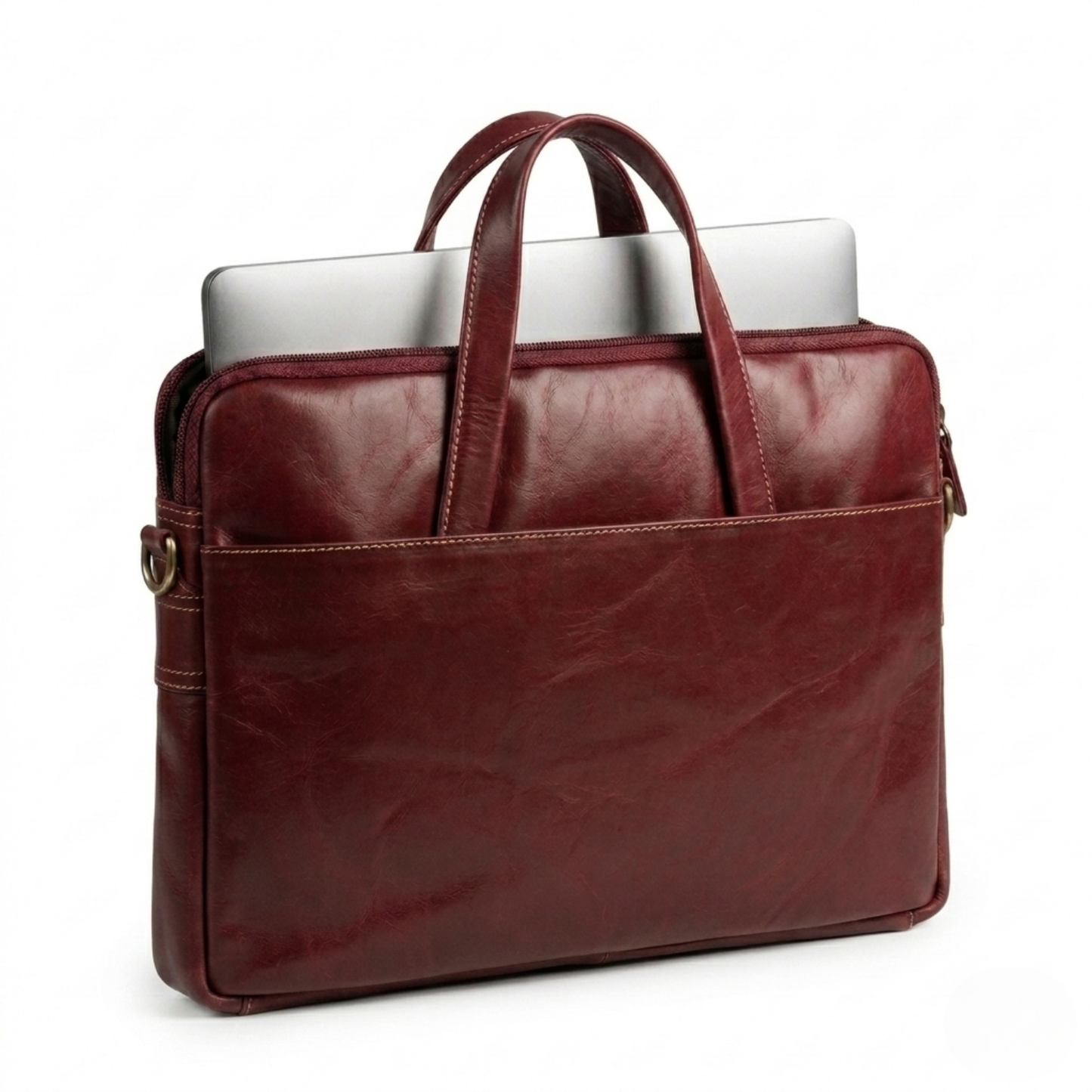 Analyst (Burgundy) - Slim Leather Laptop Bag