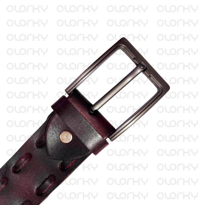 Hand-woven Leather Belt - Burgundy