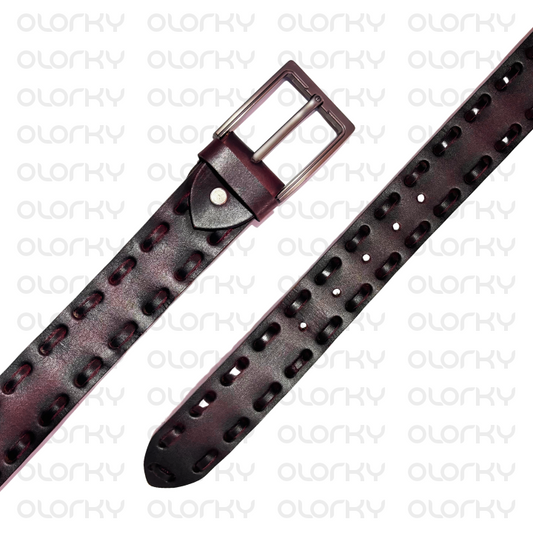 Hand-woven Leather Belt - Burgundy
