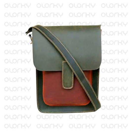 Vintage Leather Crossbody Bag - Olive Green/Tan