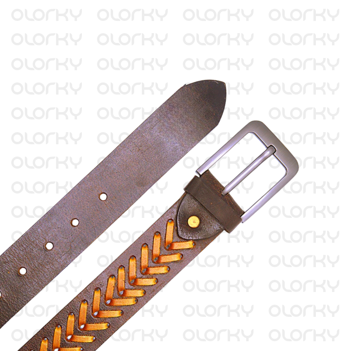 Hand-woven Leather Belt - Brown + Tan