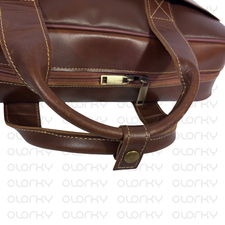 Vintage Leather Laptop Carry - Brown