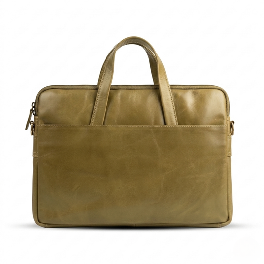 Analyst (Olive) - Slim Leather Laptop Bag