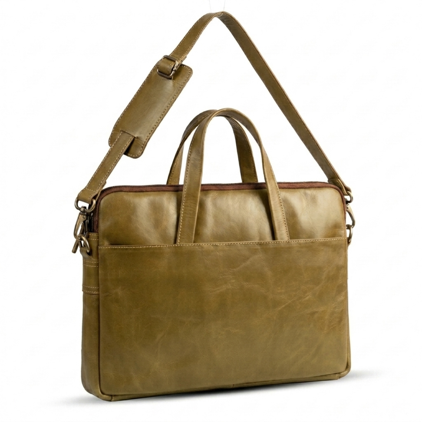 Analyst (Olive) - Slim Leather Laptop Bag