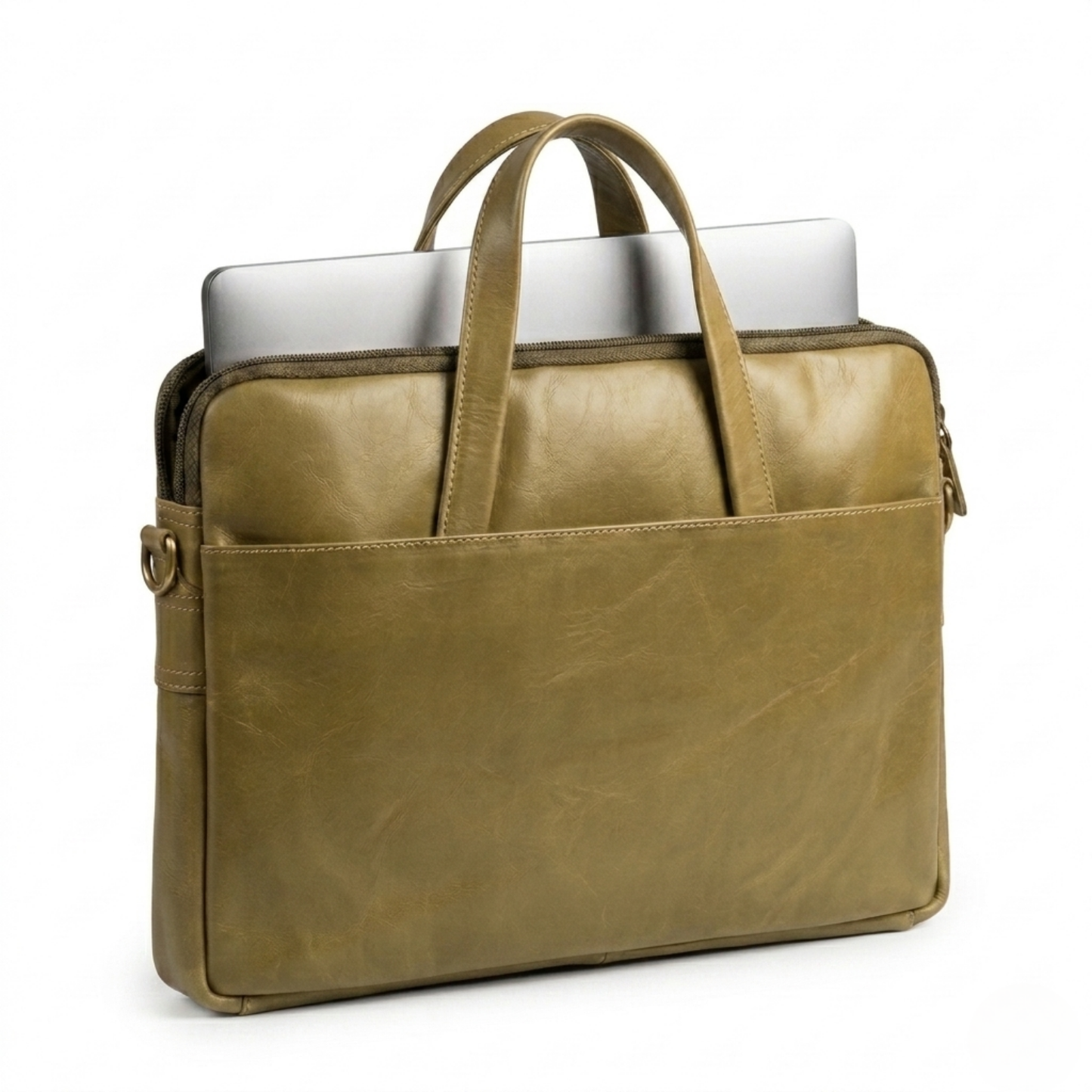 Analyst (Olive) - Slim Leather Laptop Bag