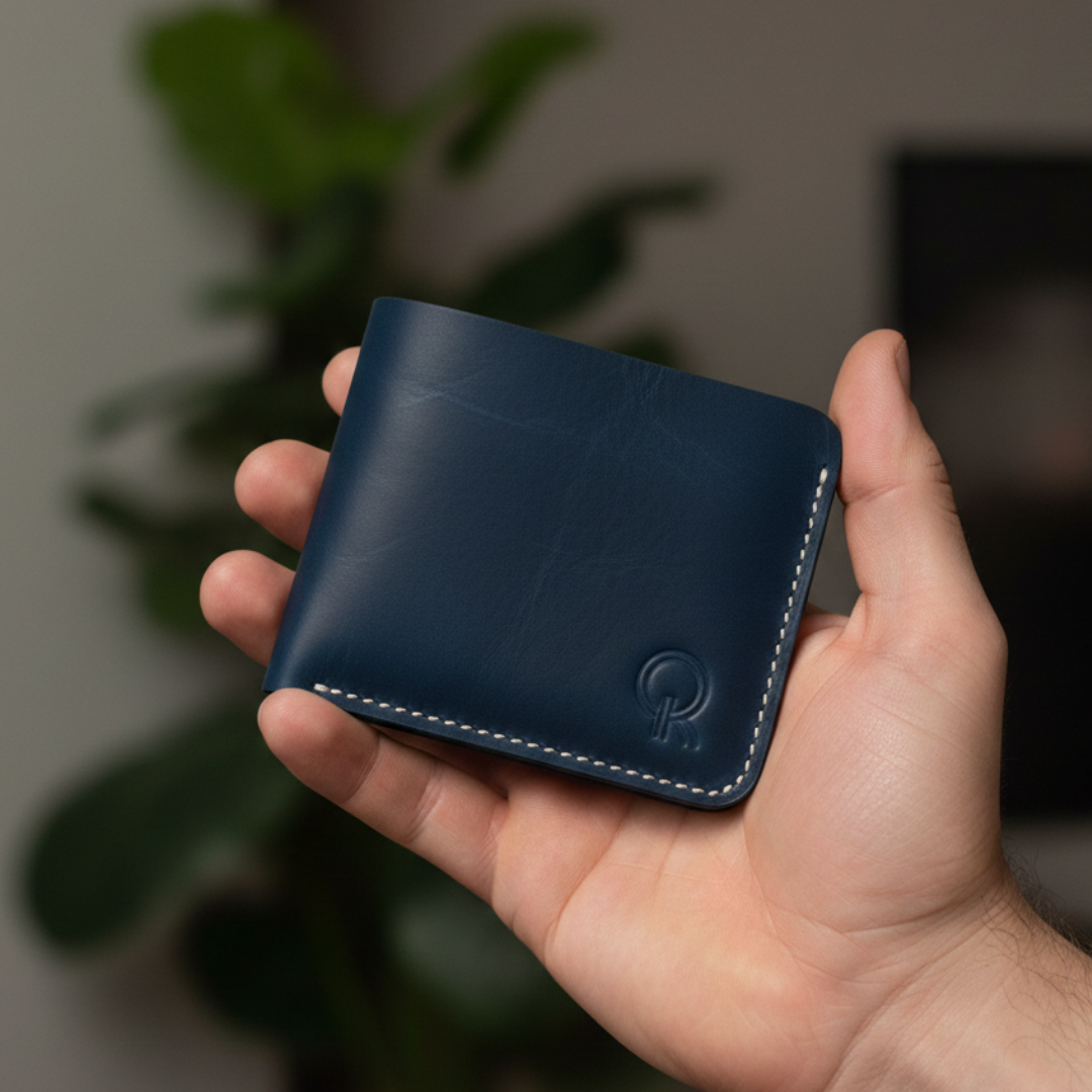 The Foldinator - Bifold Leather Wallet - Blue