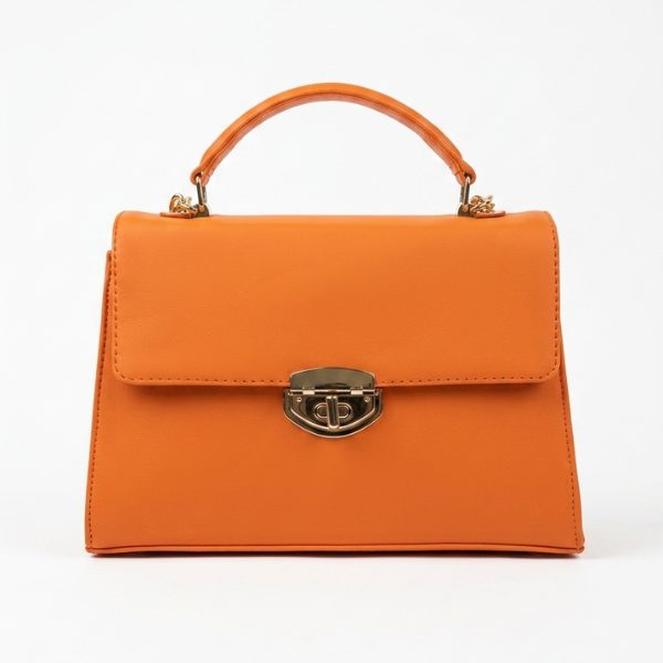 Eva - Orange Leather Hand Bag