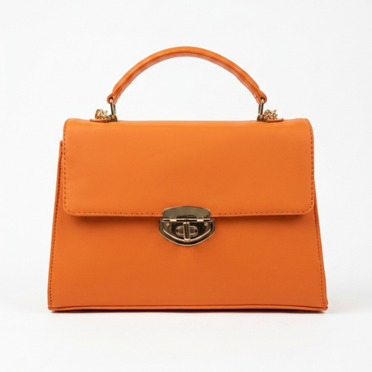 Eva - Orange Leather Hand Bag