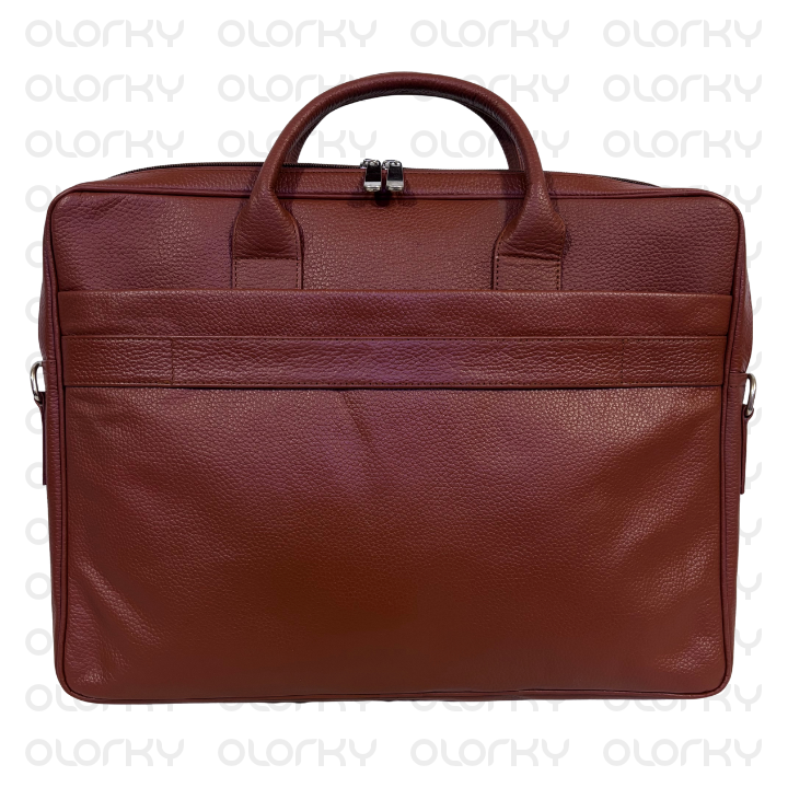 Stripped Leather Laptop Bag - Tan/White