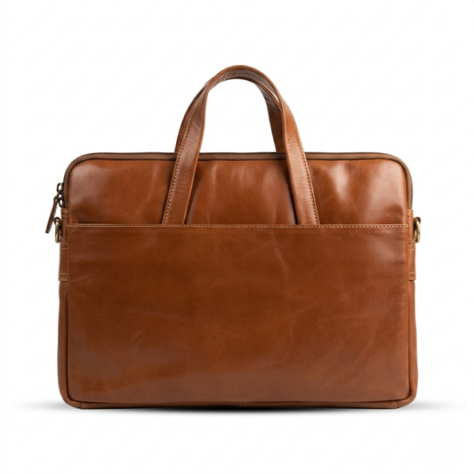 Analyst (Tan) - Slim Leather Laptop Bag