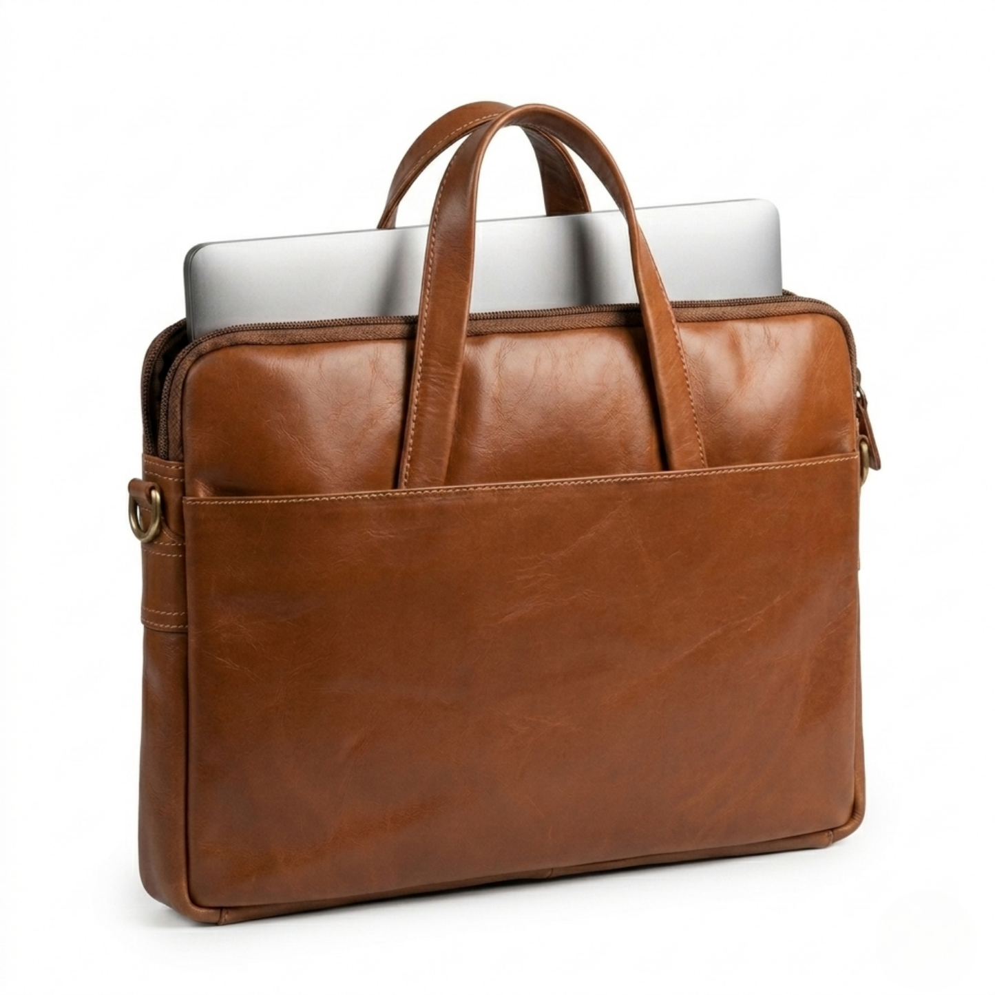 Analyst (Tan) - Slim Leather Laptop Bag