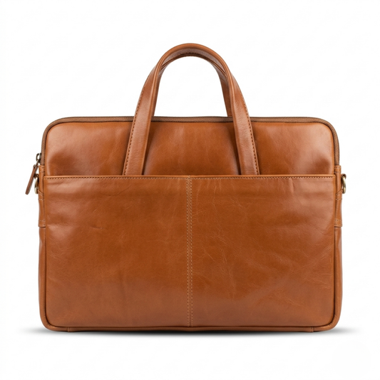 Analyst (Tan) - Slim Leather Laptop Bag