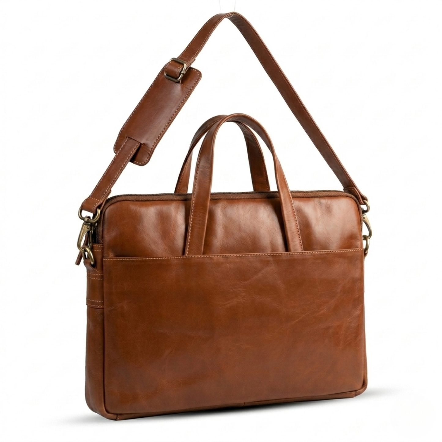 Analyst (Tan) - Slim Leather Laptop Bag