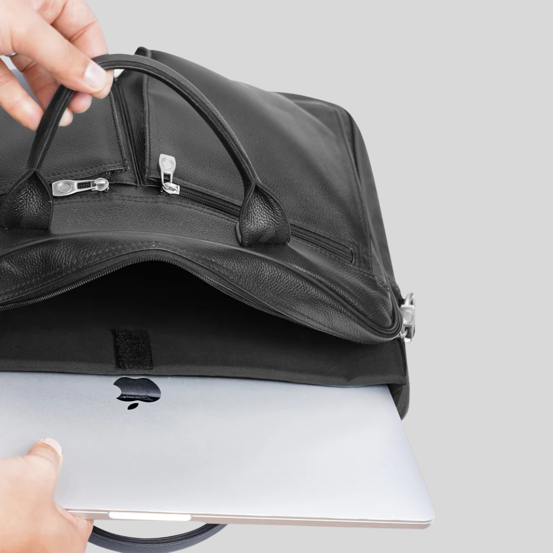 Tanner - Leather Laptop Bag - Black