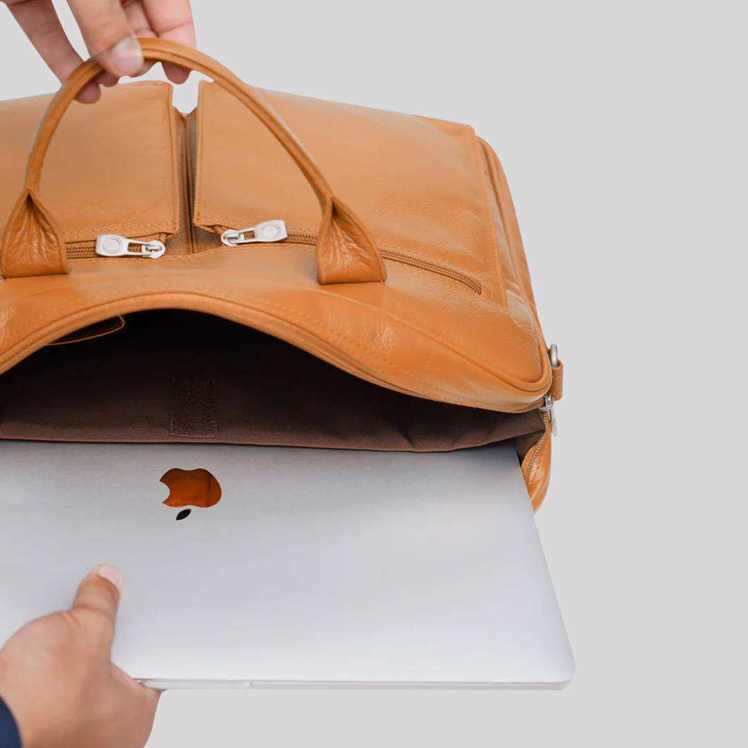 Tanner - Leather Laptop Bag - Tan